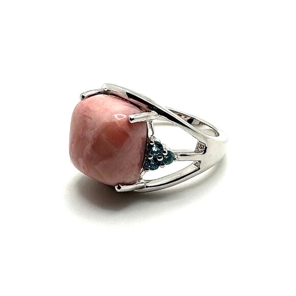 Paul Deasy Sunset Pink Opal & Swiss Blue Topaz 925 Sterling Silver Ring Size 6 - Picture 3 of 4